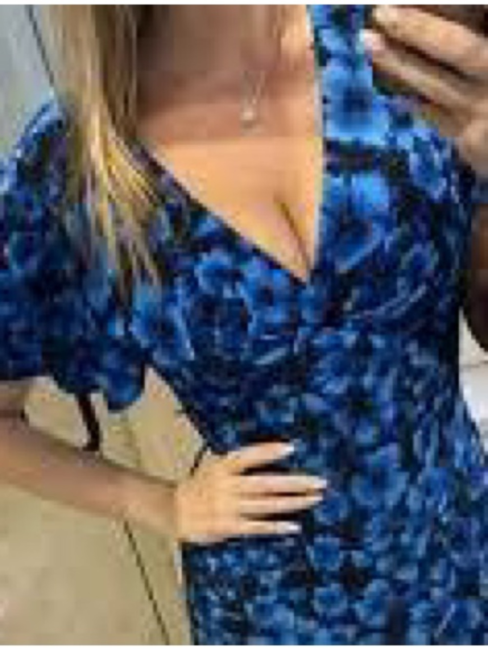 Chaps Blue Patterned V-Neck Midi Dress - Picture 2 of 5